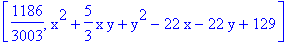 [1186/3003, x^2+5/3*x*y+y^2-22*x-22*y+129]
